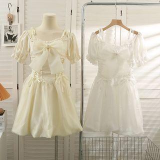 Details Ribbon Mesh Mini Dress