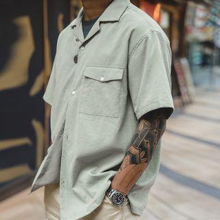 Plain Pocket-front Short-sleeve Shirt