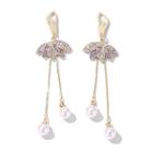 925 Sterling Silver Faux Pearl Dancer Fringed Earring