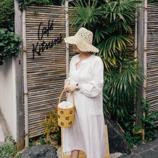 Open-placket Fringed-trim Long Dress