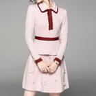 Piped Long-sleeve Collared Dress