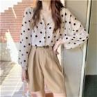 Long-sleeve Dotted Blouse / Wide Leg Shorts