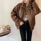 Faux Leather Zip Jacket Brown - One Size