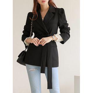Puff-shoulder Tailored Blazer With Sash Black - One Size