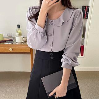 Ruffle-collar Plain Shirt