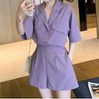 Set: Elbow-sleeve Blazer + High-waist Dress Shorts