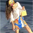 Elbow-sleeve Blouse / Printed Mini Skirt