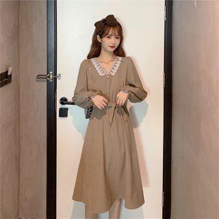 Lace-neck Elastic-waist Dress