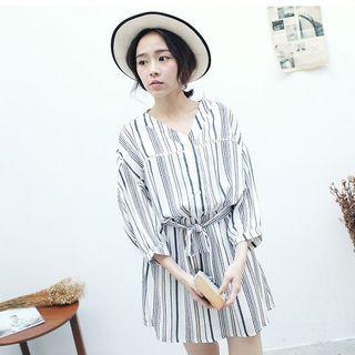 Pinstriped V-neck Dress
