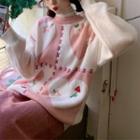 Heart Jacquard Sweater Heart - Pink & White - One Size