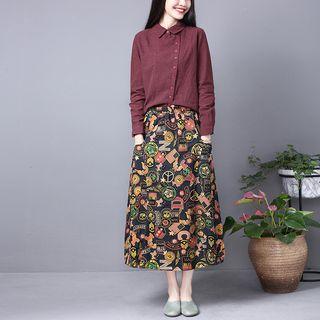 All Over Print Midi Denim Skirt
