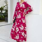 Long-sleeve Flower Printed A-line Dress
