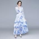 Print Layered Maxi A-line Dress