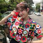 Puff-sleeve Flower Print Shirt As Shown In Figure - One Size