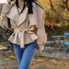 Puff-sleeve Double-breasted Trench Jacket With Sash