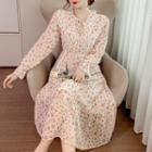 Long-sleeve Floral Ruffled A-line Dress