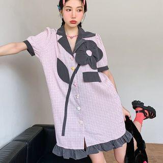 Elbow-sleeve Flower Ruffled Mini Blazer Dress