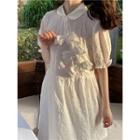 Short-sleeve Bow Embroidered Dress White - One Size