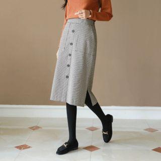 Houndstooth H-line Midi Skirt