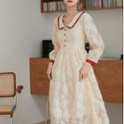Color-block Trim Long-sleeve Dress