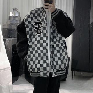 Plaid Snap-button Baseball Jacket