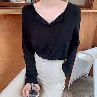Round-neck Pocket-front Cardigan