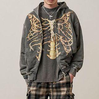 Skeleton Print Zip-up Hoodie
