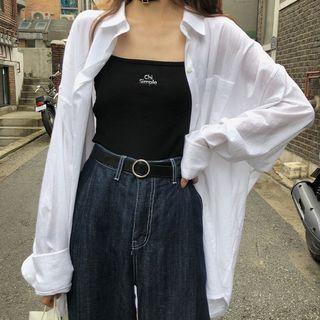 Long-sleeve Plain Blouse / Lettering Crop Camisole