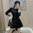 Long-sleeve Two-tone Button-up Mini A-line Dress