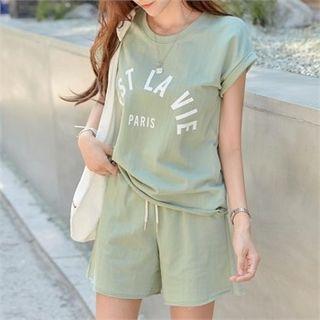 Set: Sleeveless Letter Print T-shirt + Sweat Shorts