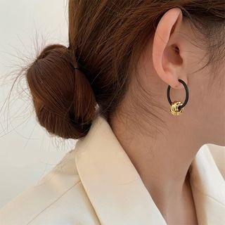 Alloy Hoop Earring 1 Pair - Black & Gold - One Size