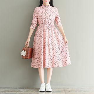 Cherry Print Ruffle Collar Corduroy Dress