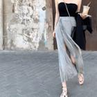 High-waist Drawstring Split-hem Midi Skirt