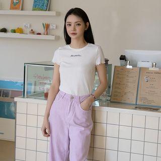 Letter-embroidered Lettuce-edge Top
