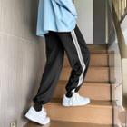Drawstring-cuff Striped Straight-leg Pants