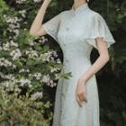 Short-sleeve Embroidered Lace Split Midi Qipao Dress