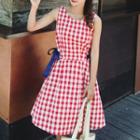 Bow Accent Gingham Sleeveless A-line Dress