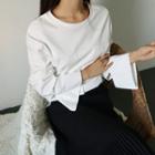 Round-neck Cuffed Long-sleeve Tale-trim Top