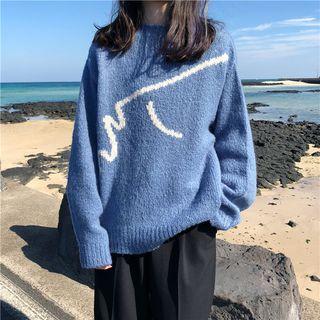 Contrast Trim Sweater Blue - One Size