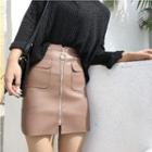 Faux-leather Zipped Pencil Skirt