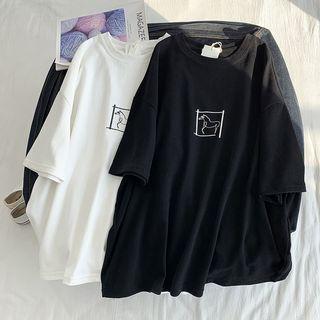 Horse Embroidered Short-sleeve Pullover