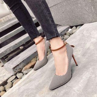 Houndstooth Ankle-strap Pointy-toe Pumps