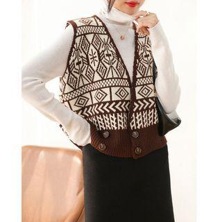 V-neck Double-breasted Sweater Vest