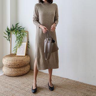 Mock-neck Long Knit Dress