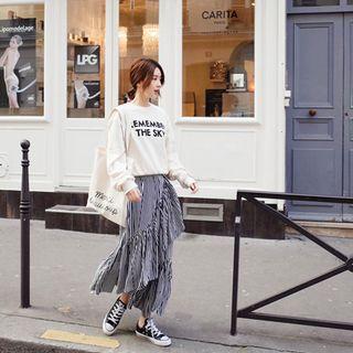 Ruffle-hem Striped Skirt