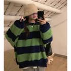 Color Block Fleeced Sweatshirt Stripe - Green - One Size