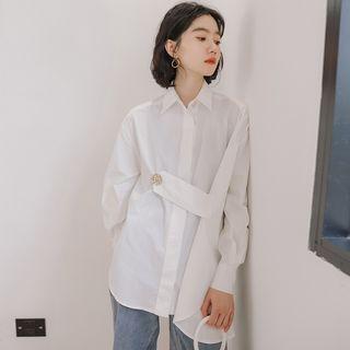 Side-slit Buttoned Shirt White - One Size
