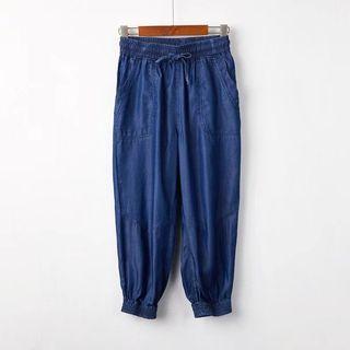 Drawstring Cropped Harem Jeans
