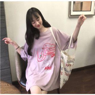 3/4-sleeve Dinosaur Print Oversized T-shirt