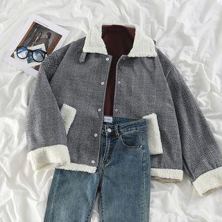 Fleece Trim Button Jacket Gray - One Size